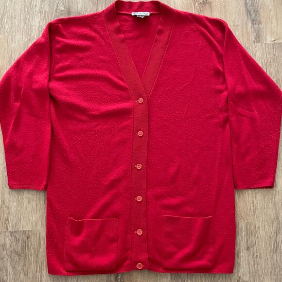 VTG 70s Kenneth Too! Red Boyfriend Cardigan USA Size L - Picture 2 of 6